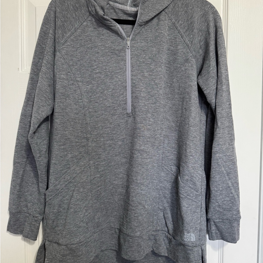 The North Face Womens Gray 1/4 Zip Patch Pocket Comfort Fit Hooded pullover
